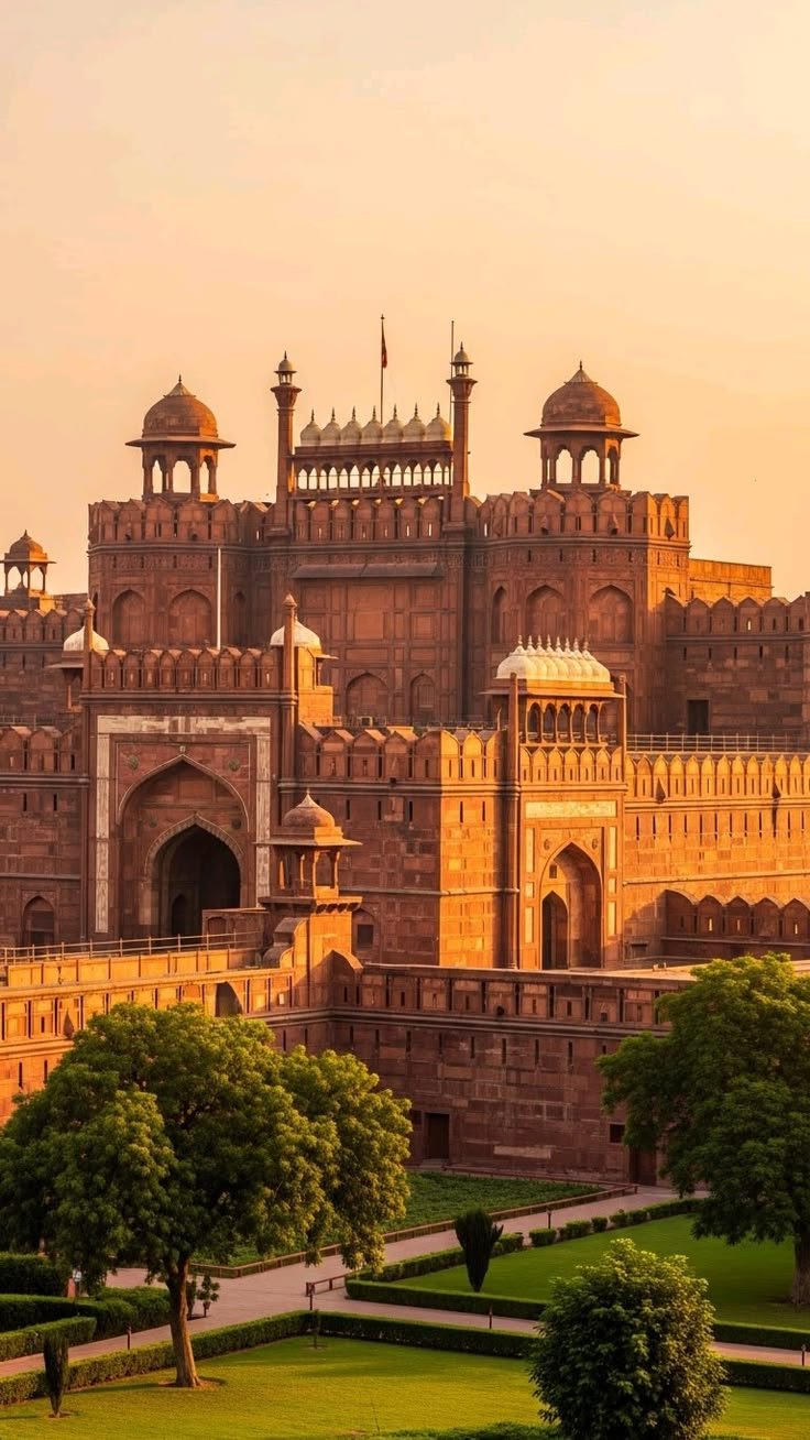Red Fort architecture in Delhi with red sandstone details