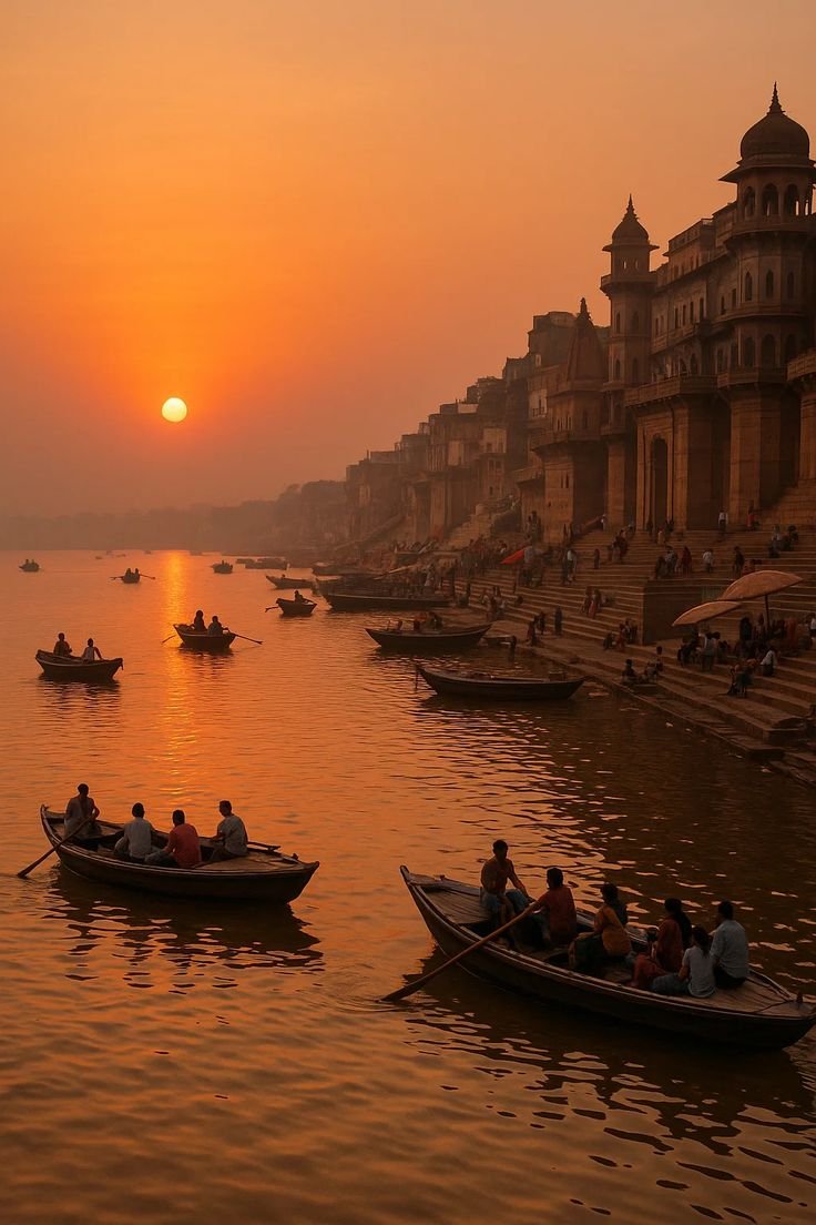 Ganges river atmosphere in Varanasi representing sacred India