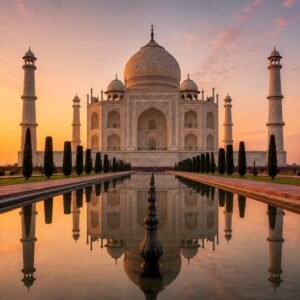 Front view of the Taj Mahal in Agra