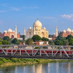 Taj Mahal in Agra during a private train tour from Delhi